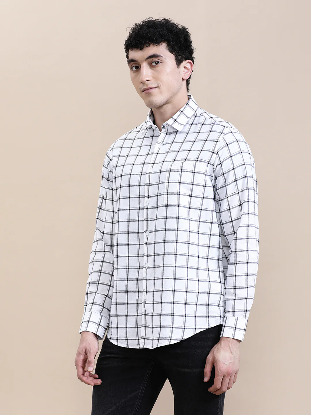 Linen Blend Checked Full Sleeve Shirt