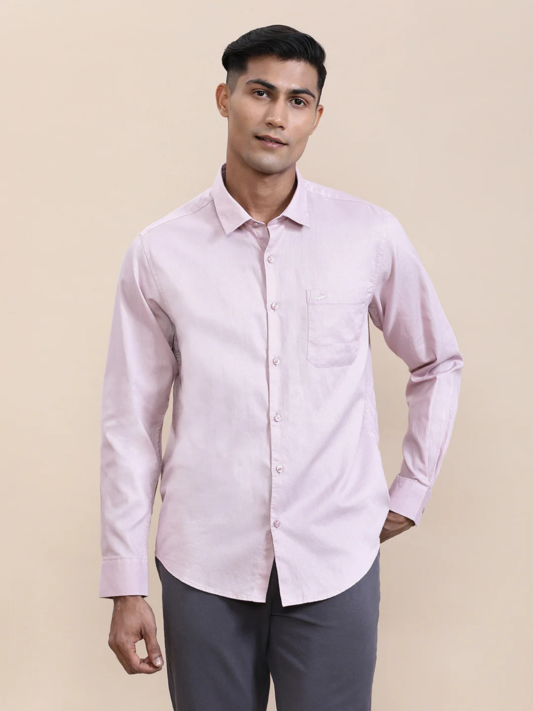 Cotton Textured Full Sleeve Shirt Pink