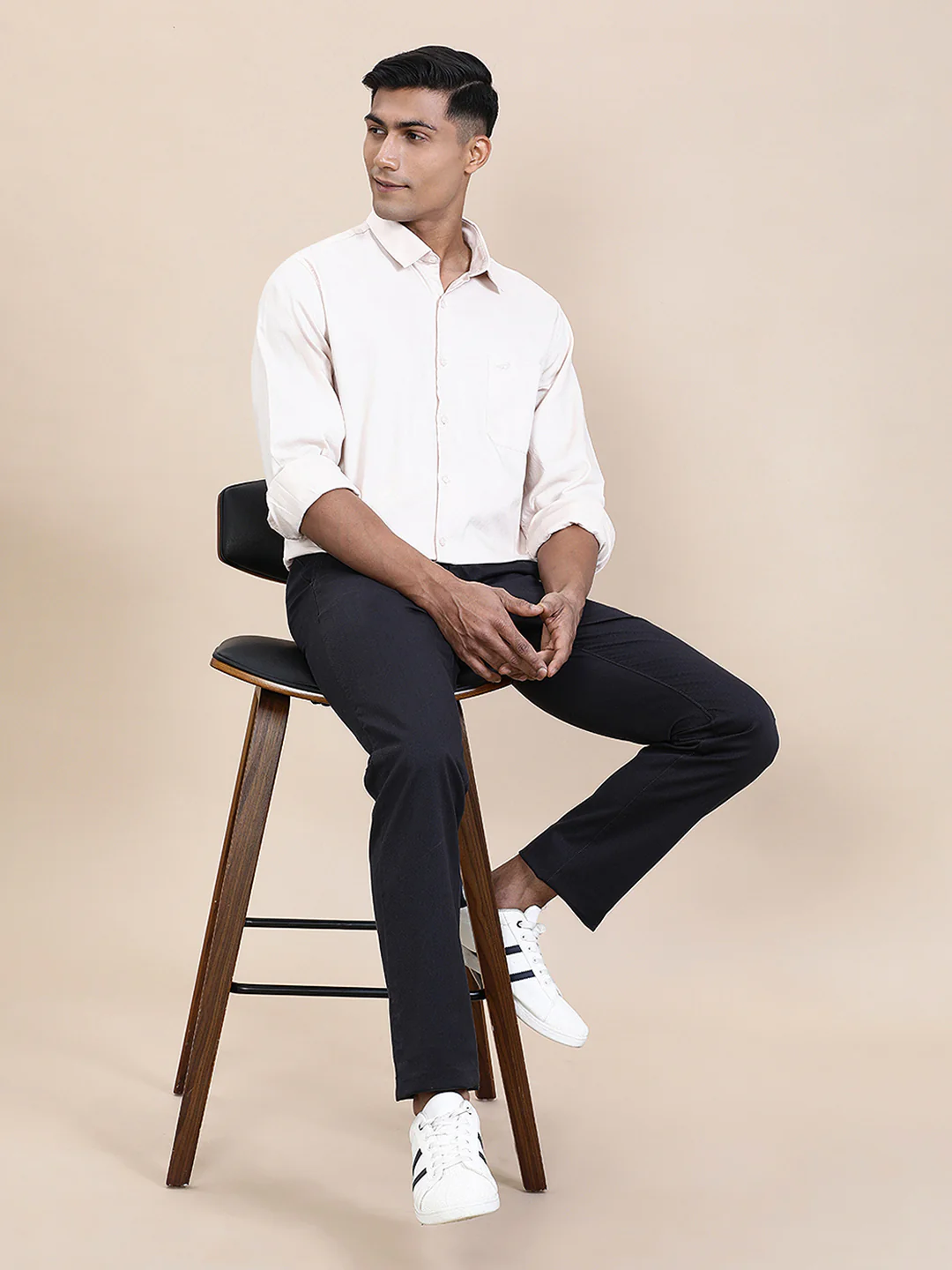 Cream Textured Cotton Full Sleeve Shirt