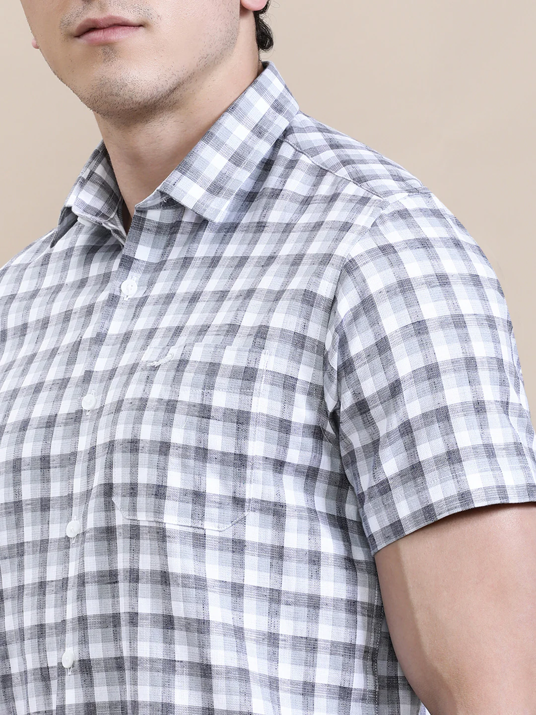 Crisp White Checkered Half Sleeve Shirt