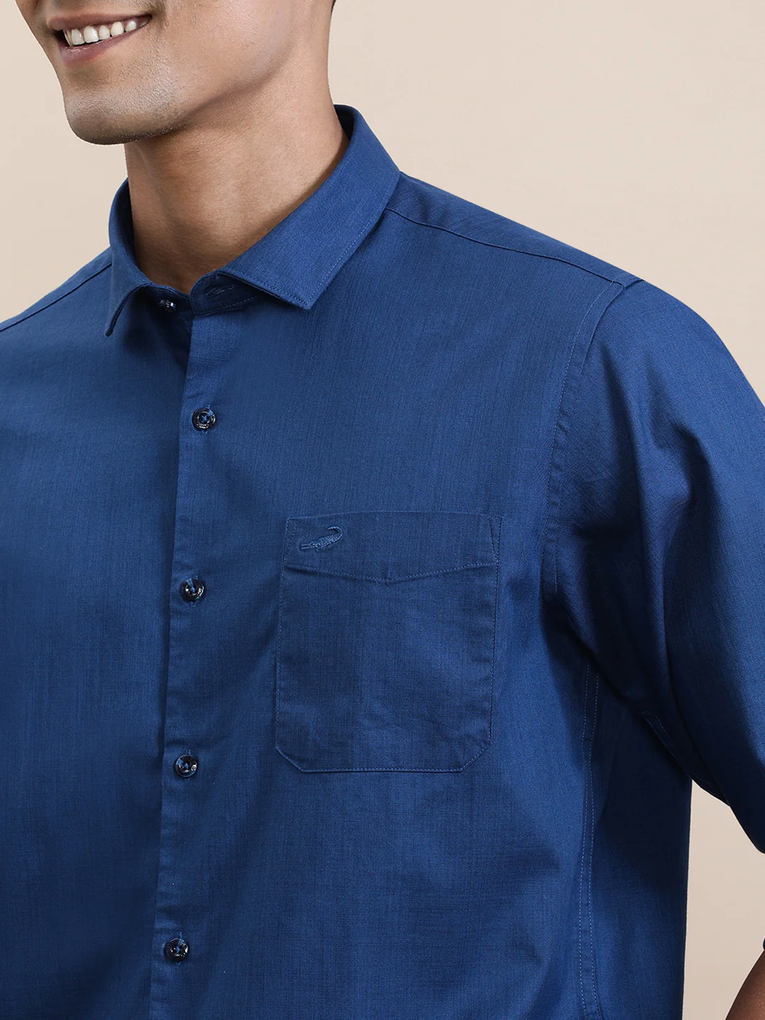 Navy Blue Mercerized Lyocell Blend Shirt