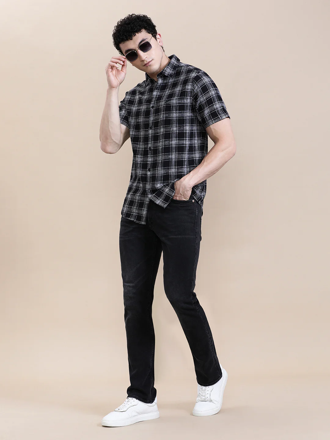 Cotton Textured Checked Half Sleeve Shirt