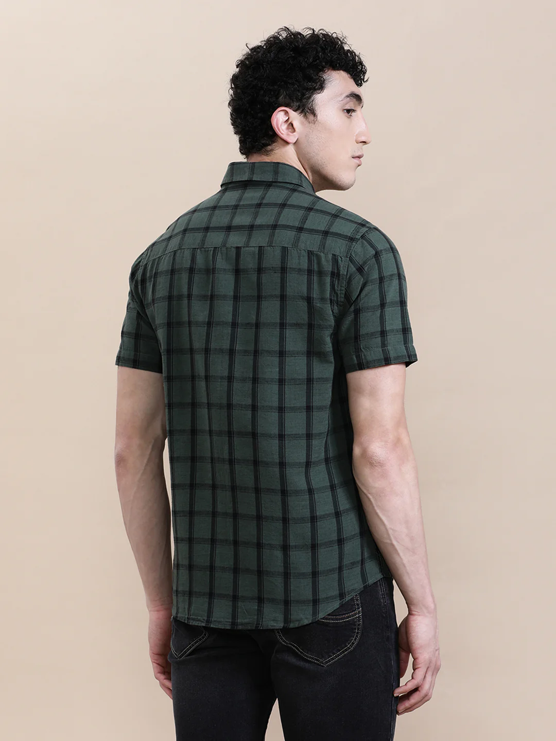 Linen Blend Checked Half Sleeve Shirt