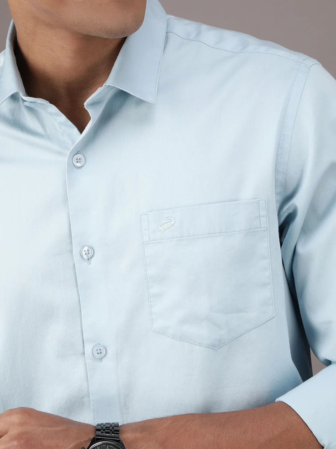 Pale Blue Solid Full Sleeve 100% Cotton Shirt
