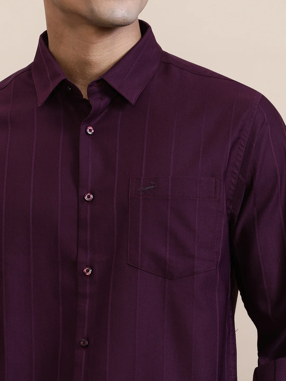 Elegant Self-Stripe Stretch Shirt Red