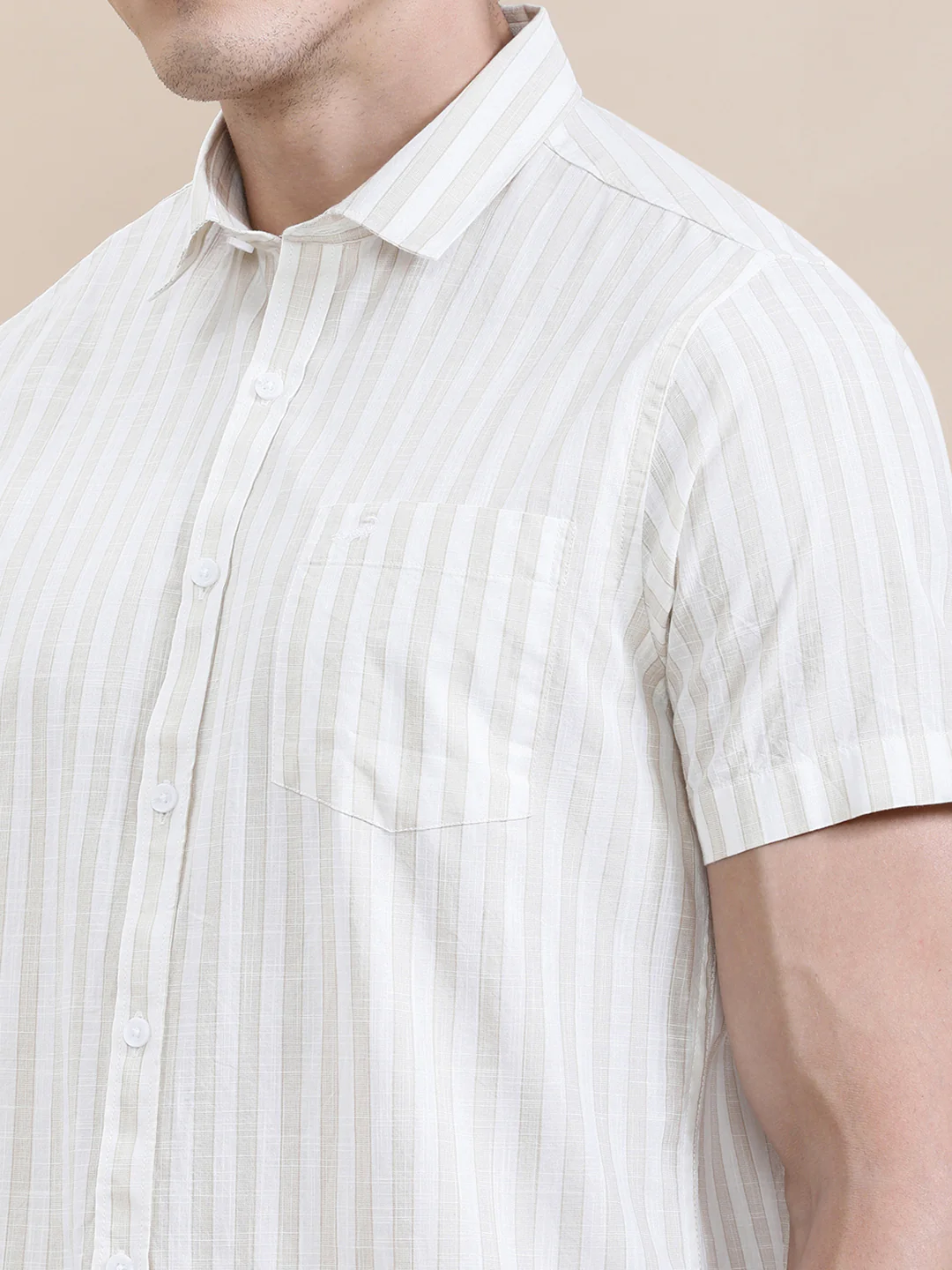 Stripe Textured Comfort Fit Beige Shirt