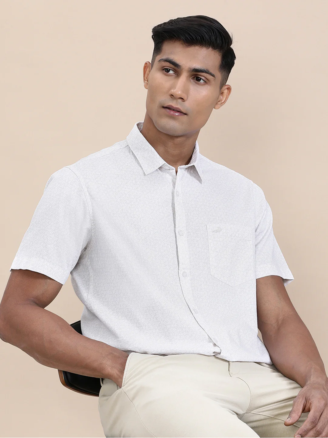 Breezy Beige Printed Half Sleeve Shirt