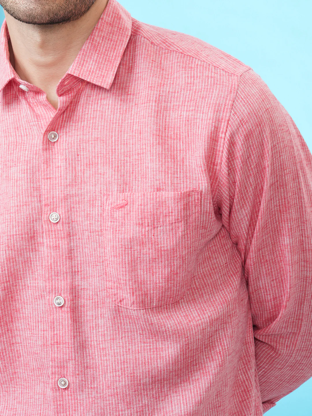 Linen Blend Stripe Shirt Red
