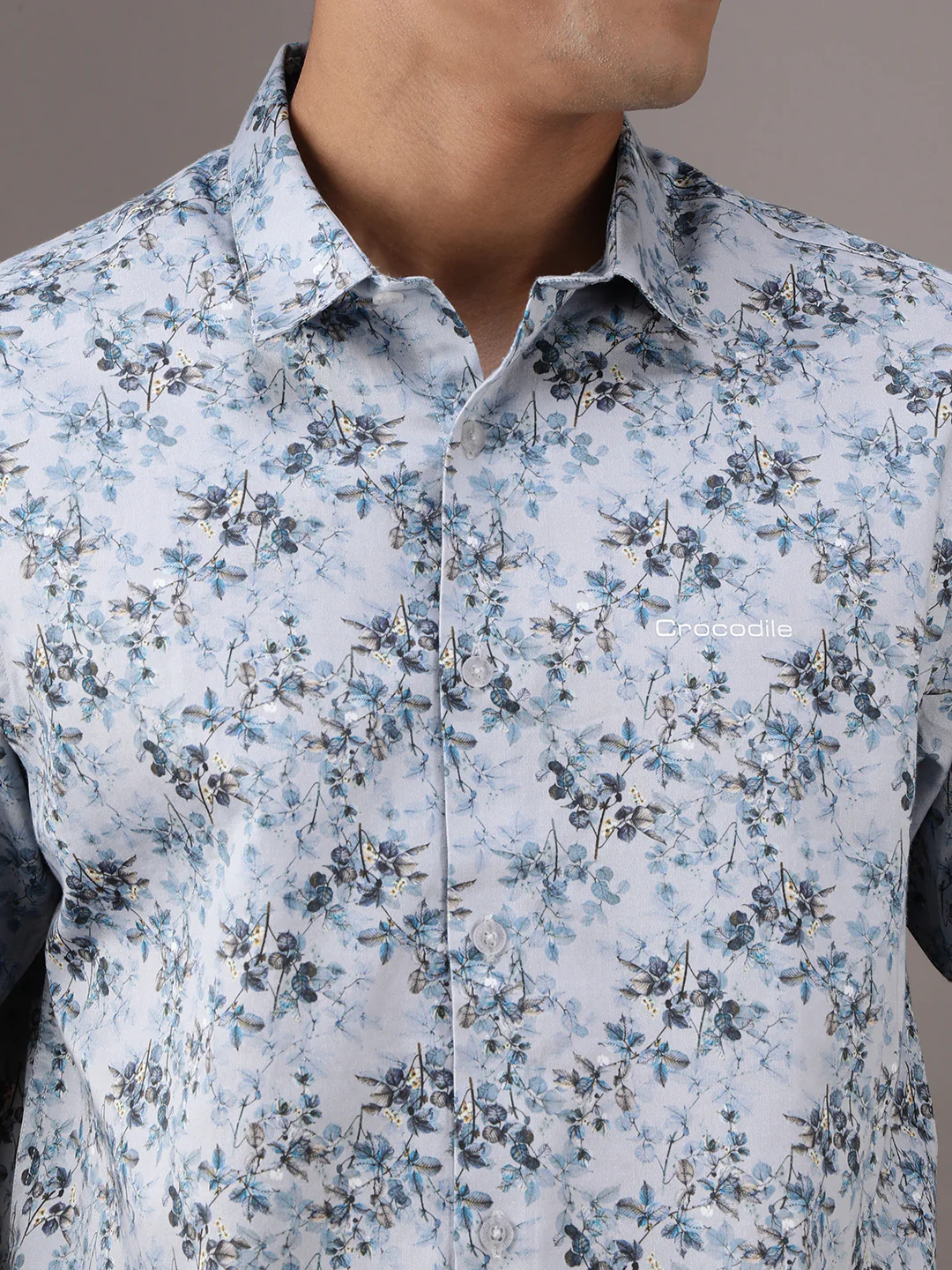 Grey Printed Half Sleeve 100% Cotton Casual Shirt