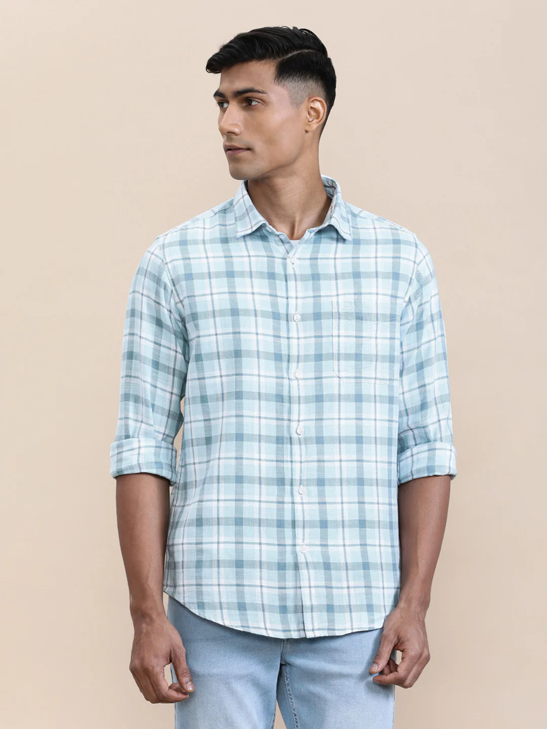Textured Check Full Sleeve Shirt Green
