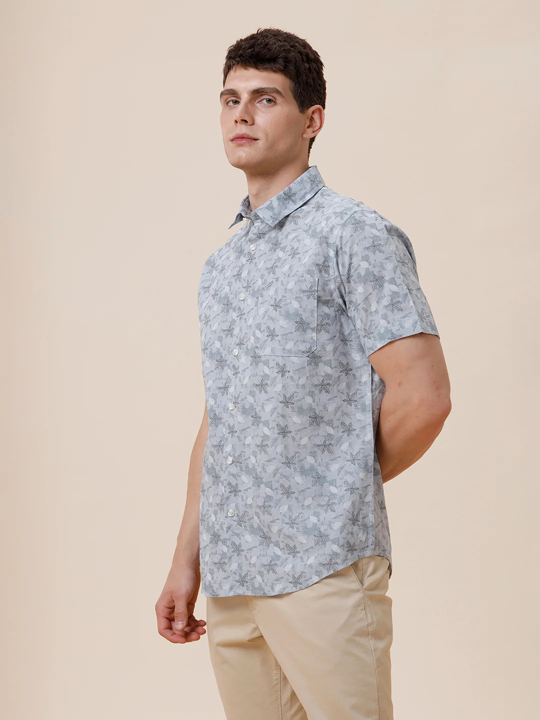 Cotton Printed Textured Blue Shirt