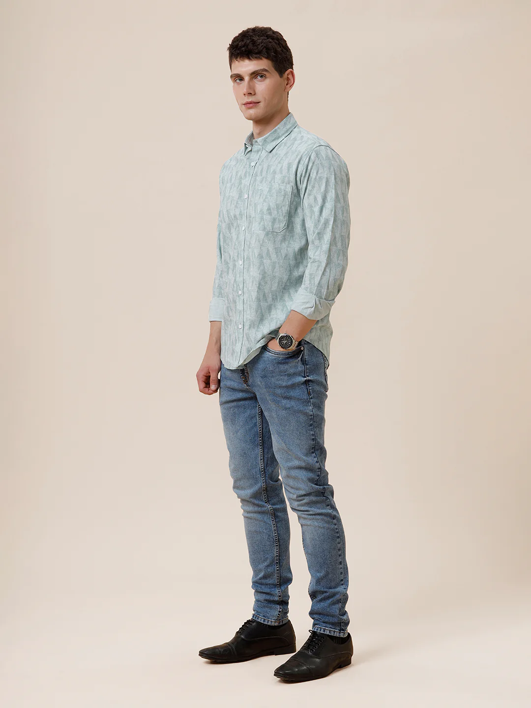 Cotton Printed Textured Shirt