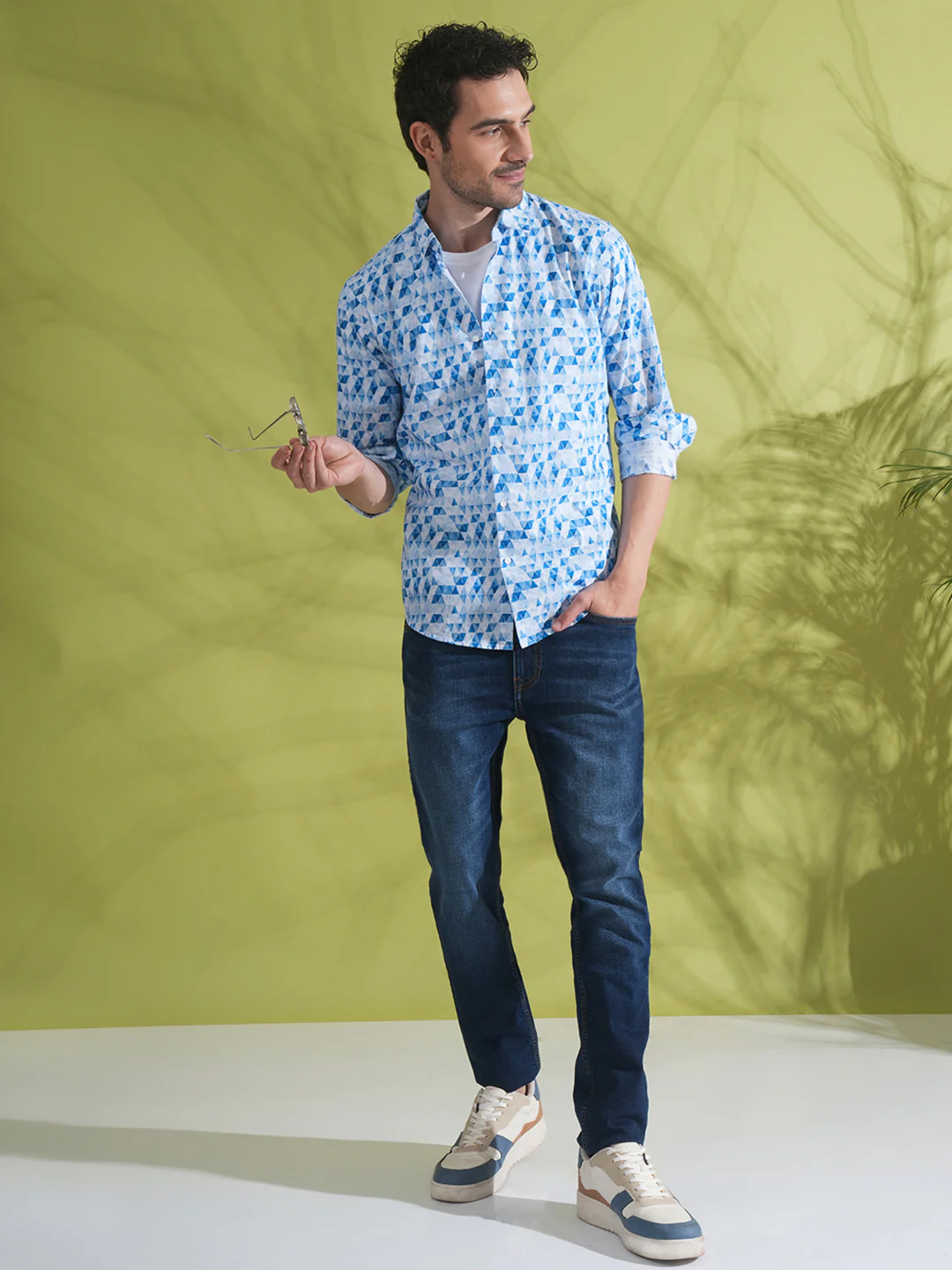 Abstract Geometric Print Shirt Blue