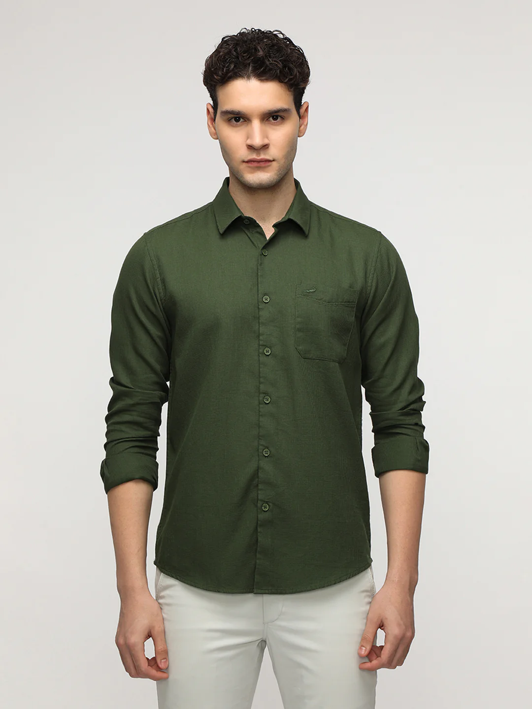 Green Waffle Textured Shirt