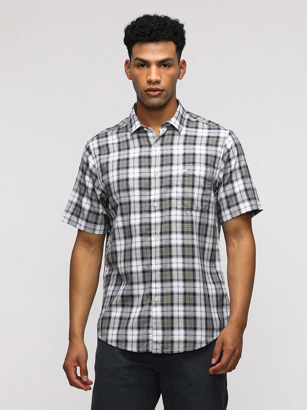 Half Sleeve White Checked Shirt for Classic Style