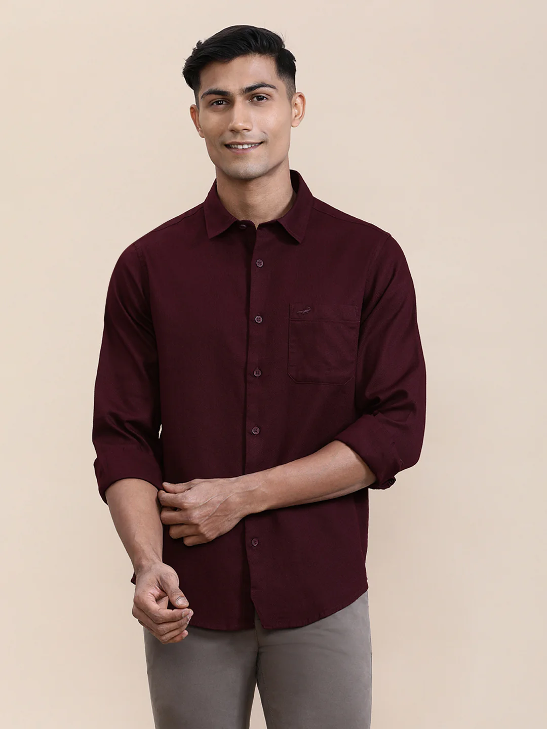 Cotton Textured Full Sleeve Shirt Brown