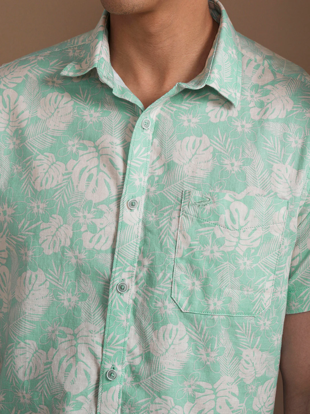 Botanical Stencil Print Shirt Green