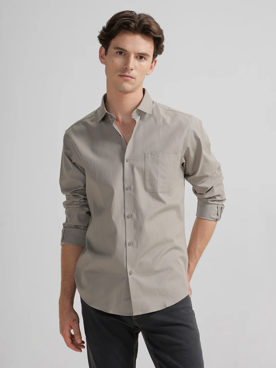 Self Stripe Smart Stretch Grey Shirt