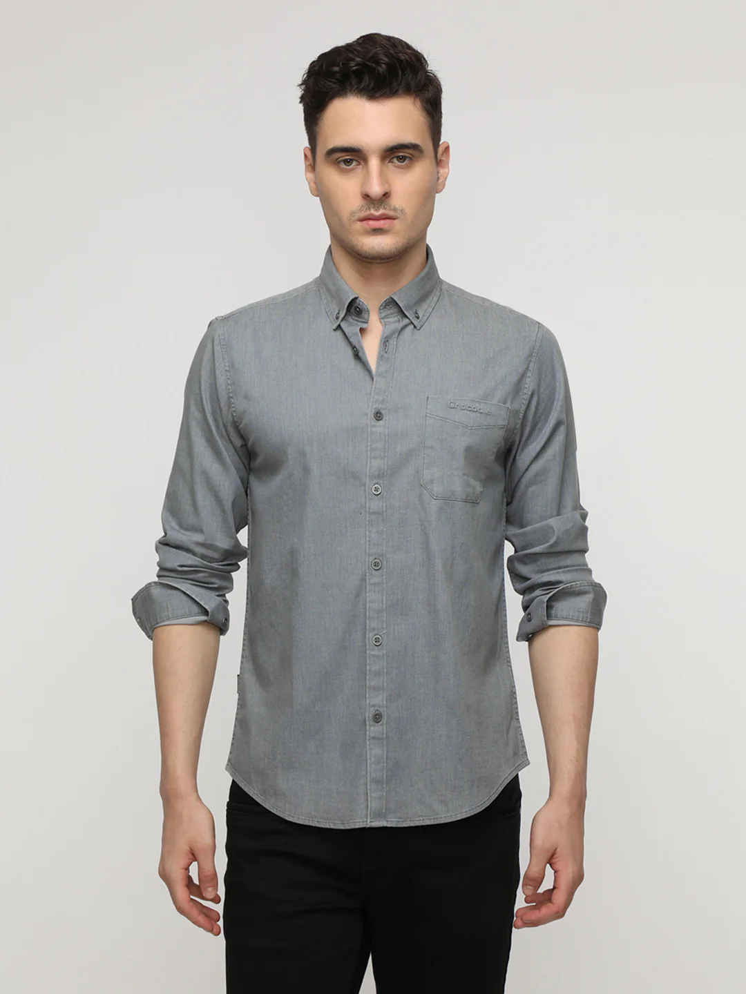 Grey Denim Stretch Shirt