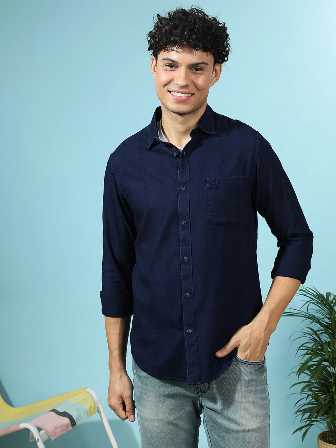 Self Check Indigo Dyed Special Wash Shirt