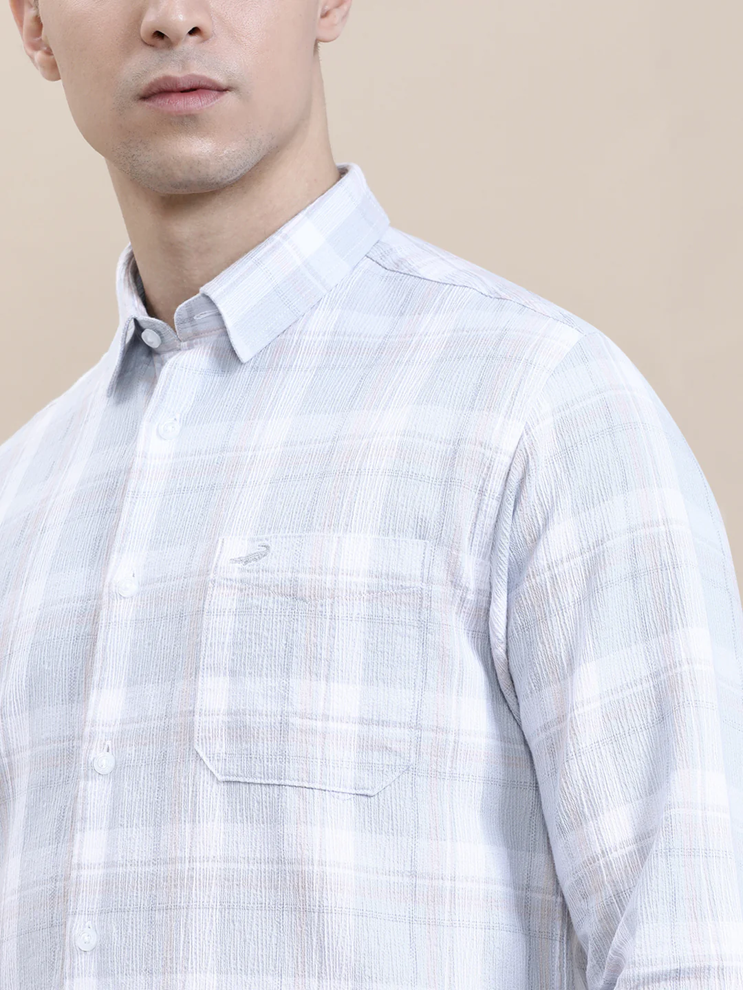Textured Blue Checkered Comfort Fit Shirt