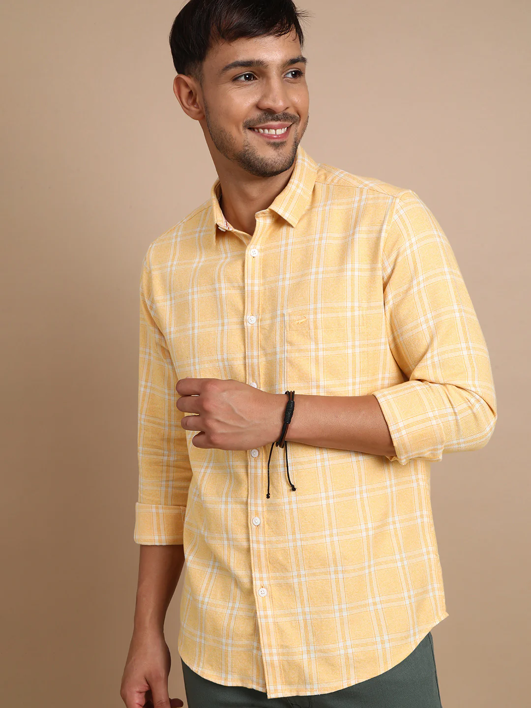 Casual Yellow Checked Full Sleeve 100% Cotton Shirt