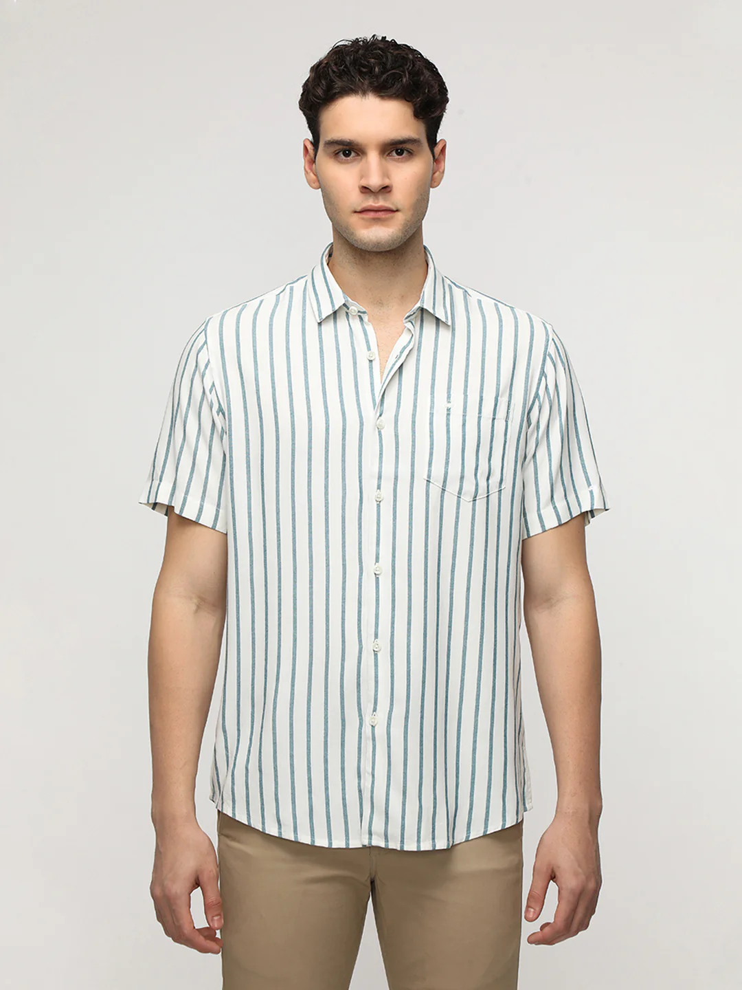 Teal Stripe Fluid Shirt