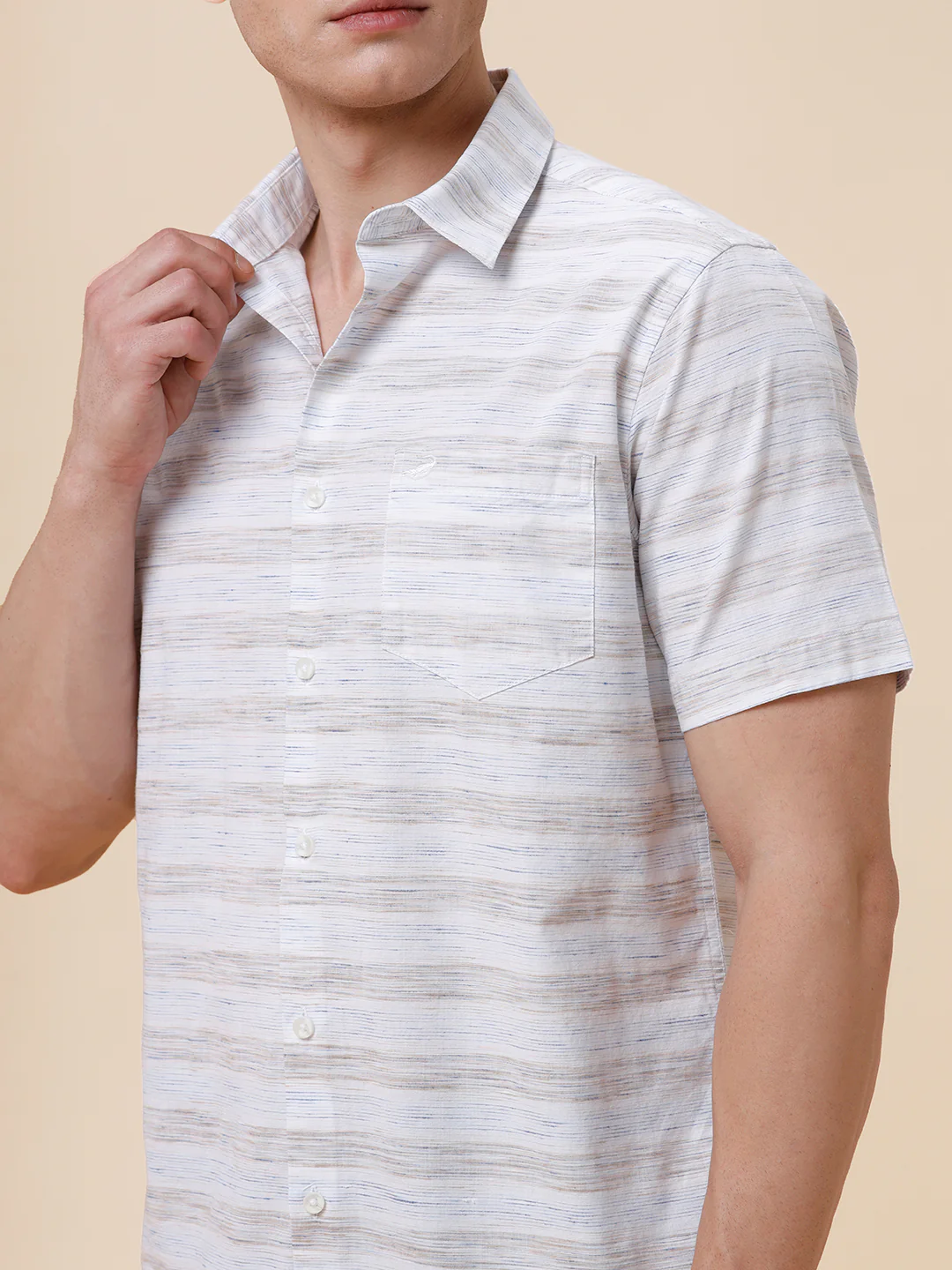 Short Sleeve Natural Horizontal Stripe Shirt