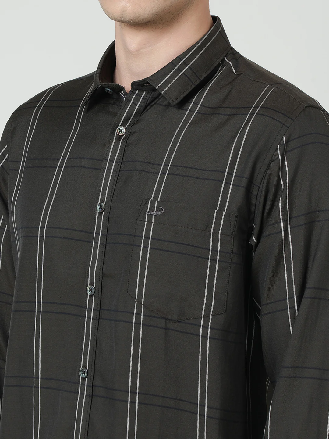 Dark Olive Checked Full Sleeve Shirt