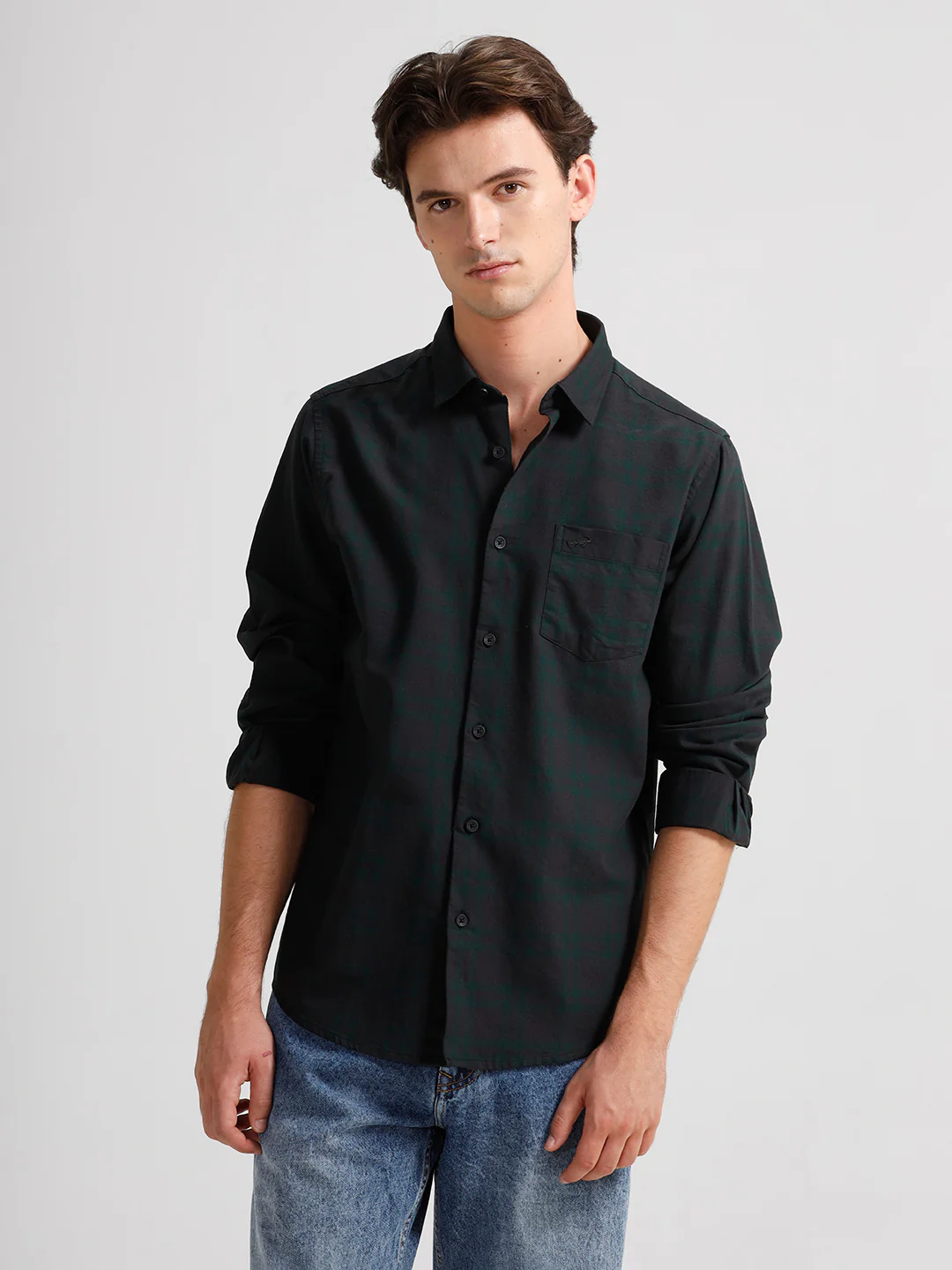 100% Cotton Muted Checks Green Shirt