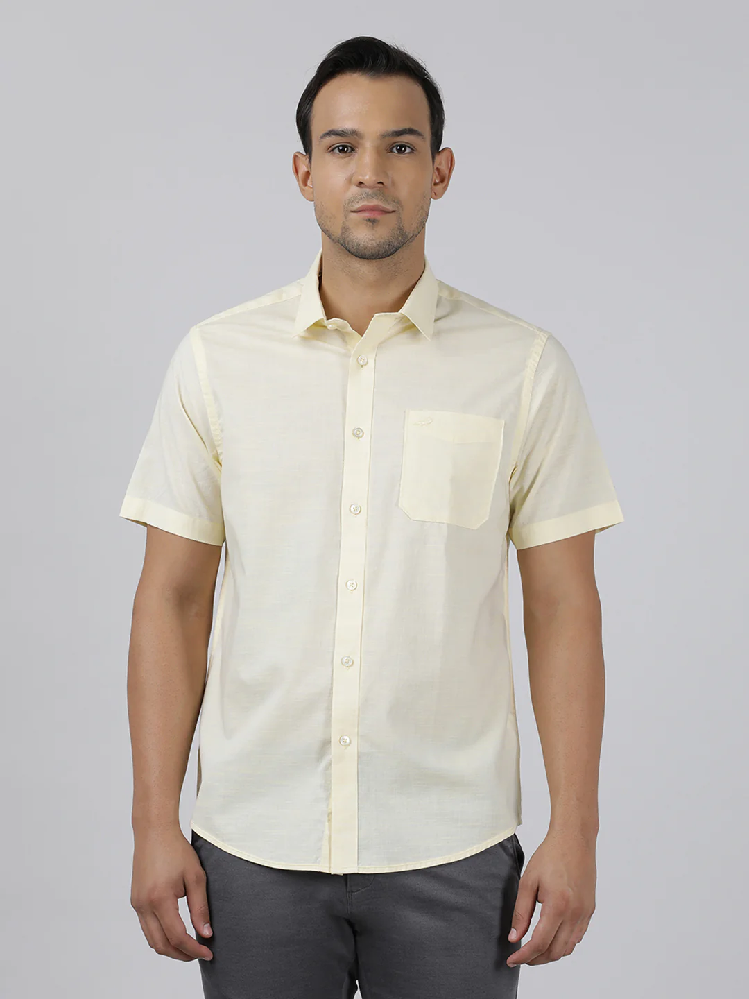 Yellow Solid Half Sleeve 100% Cotton Casual Shirt