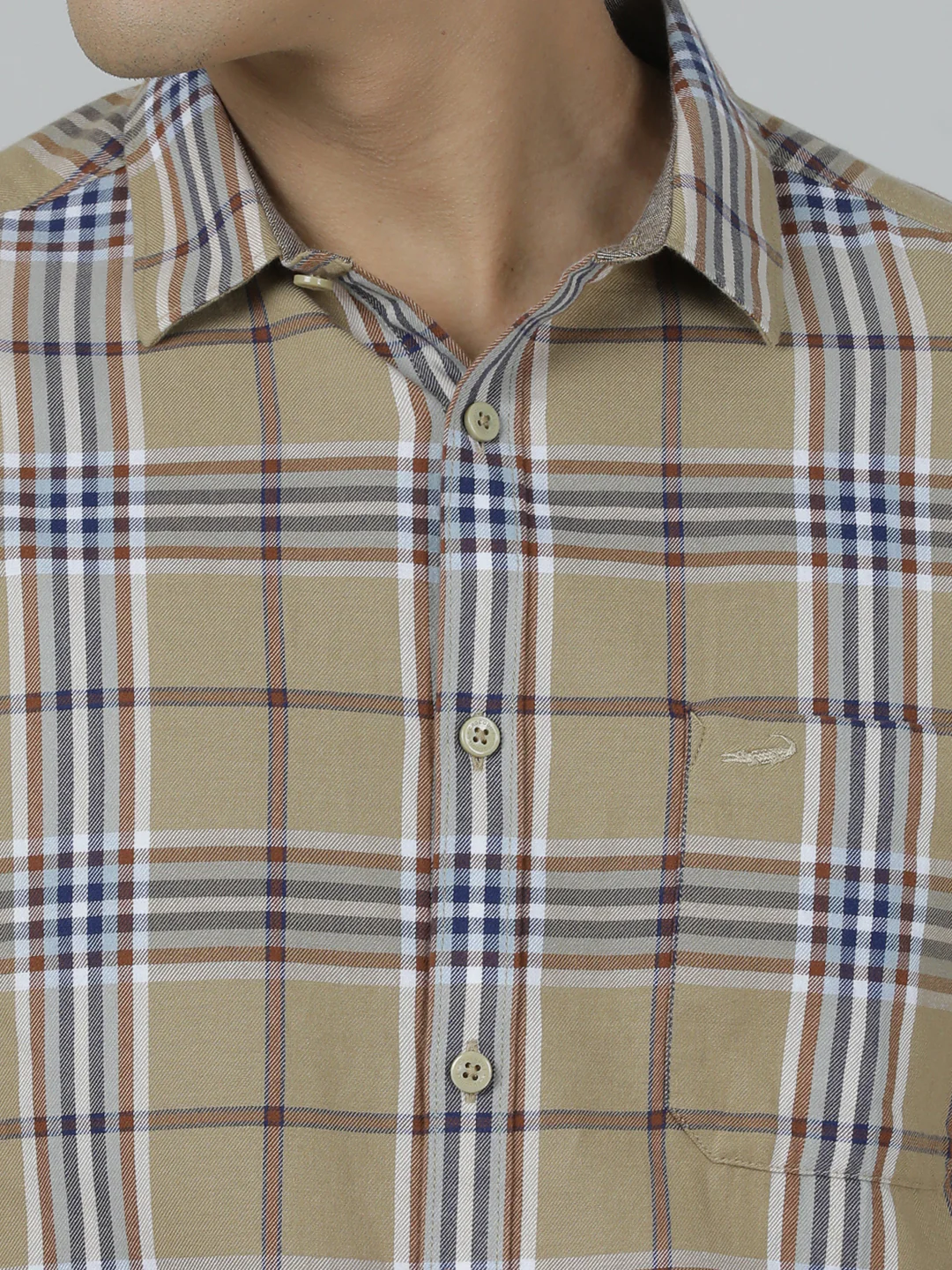 Khaki Brown Checked Full Sleeve 100% Cotton Shirt