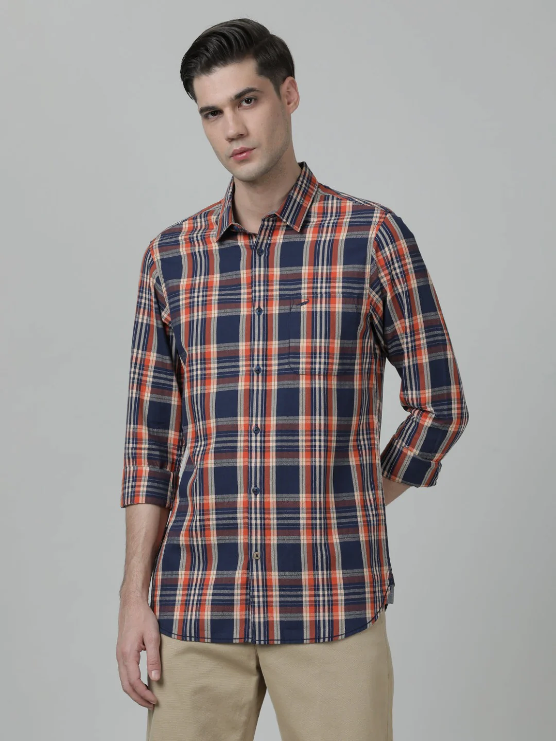 Checked Full Sleeve 100% Cotton Navy Shirt