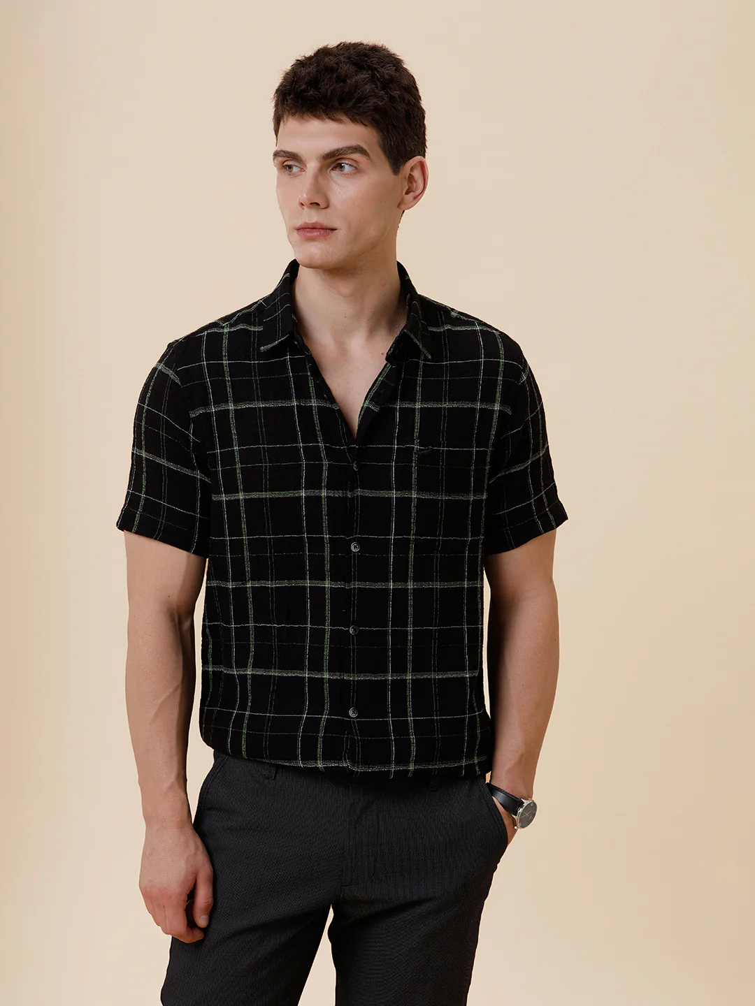 Cotton Light Weight Textured Checks Shirt