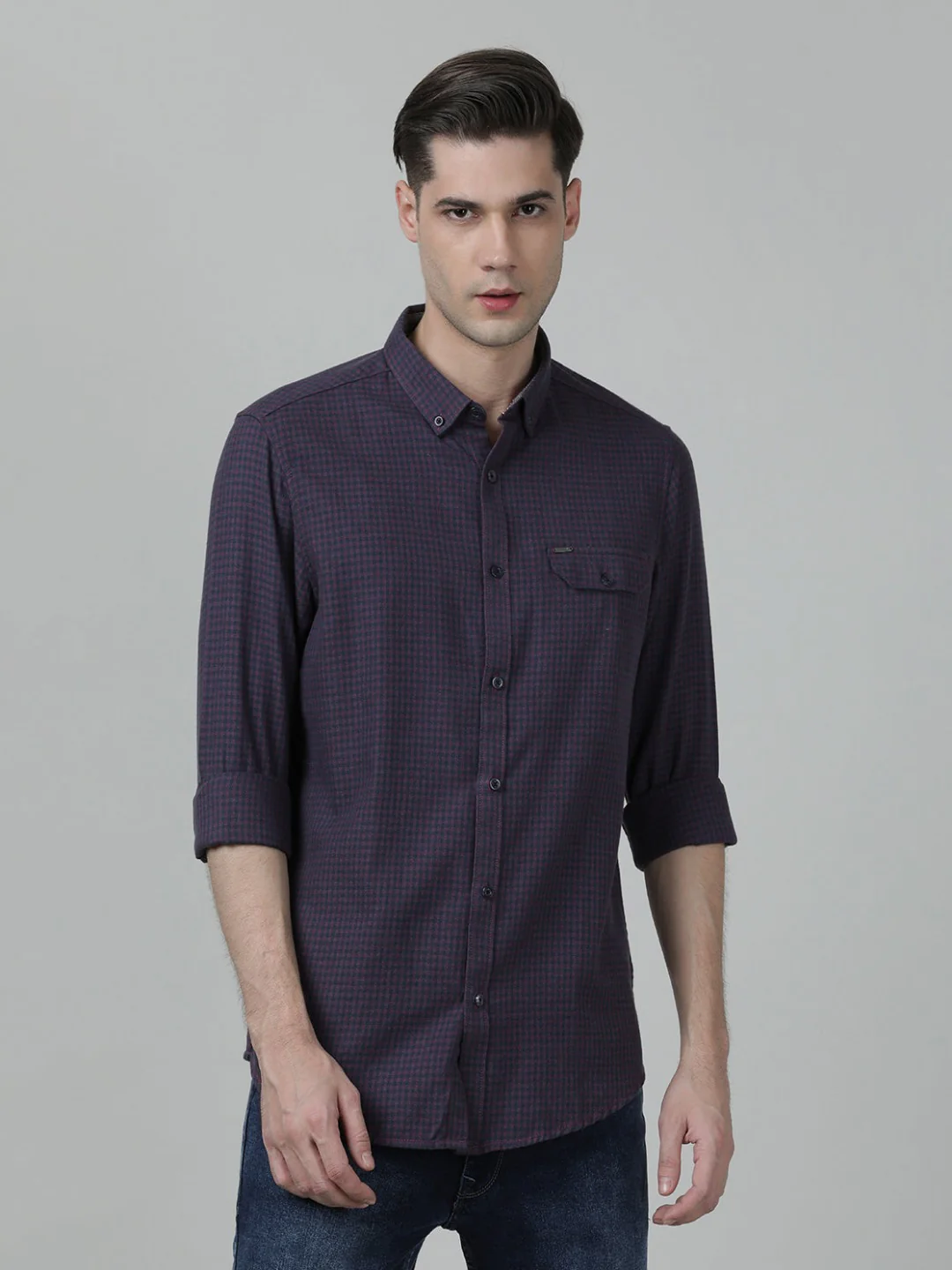 Wine Red Checked Casual Full Sleeve 100% Cotton Shirt
