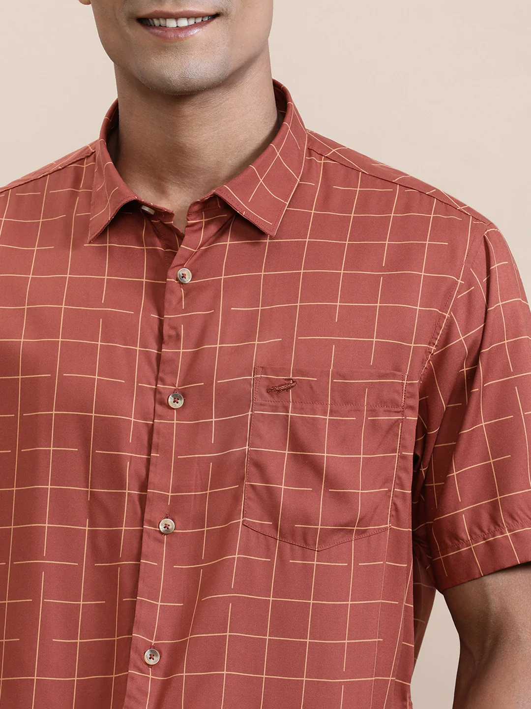 Red Checked Comfort Fit Half Sleeve Shirt