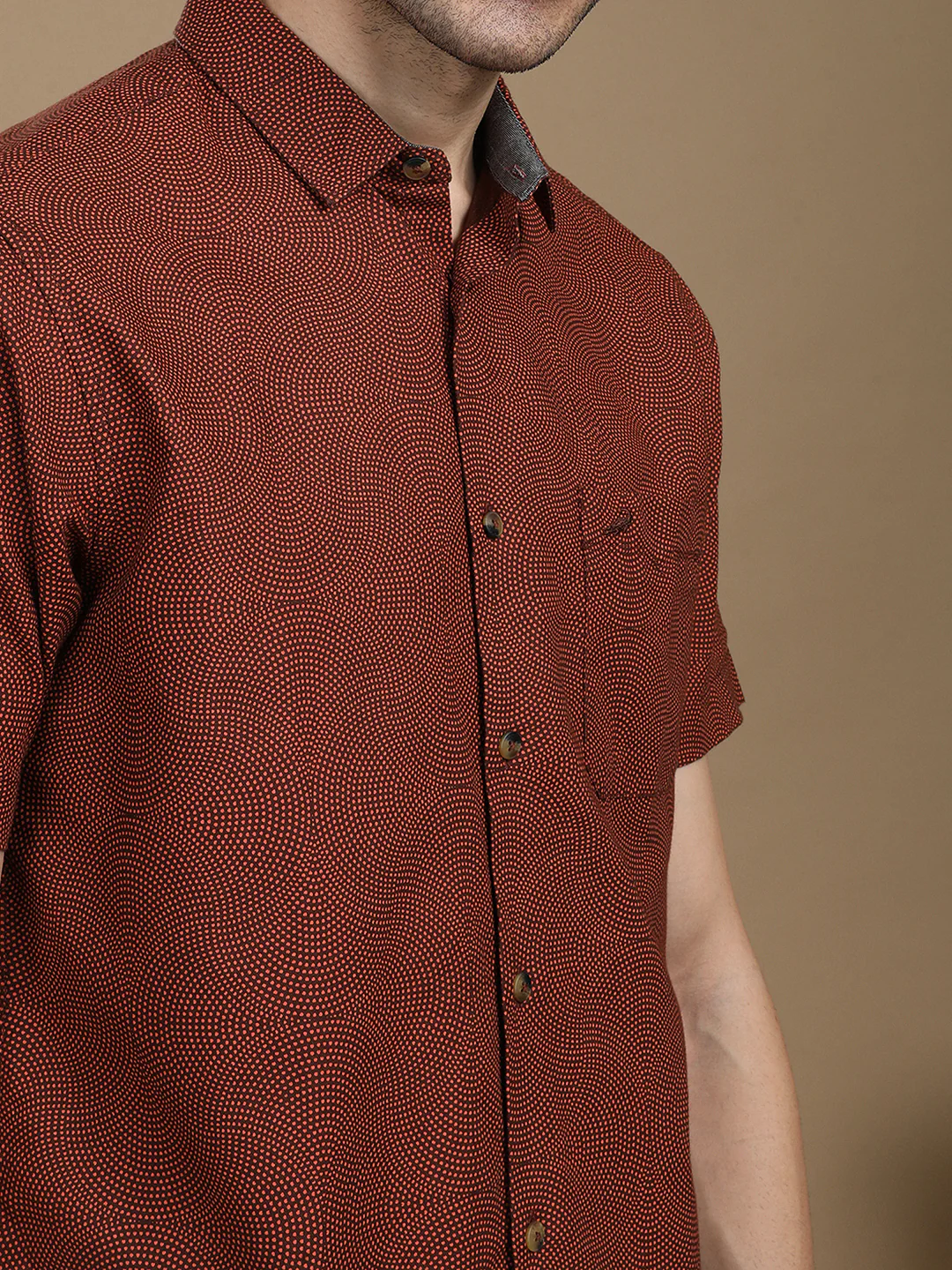 Brown Printed Half Sleeve 100% Cotton Shirt