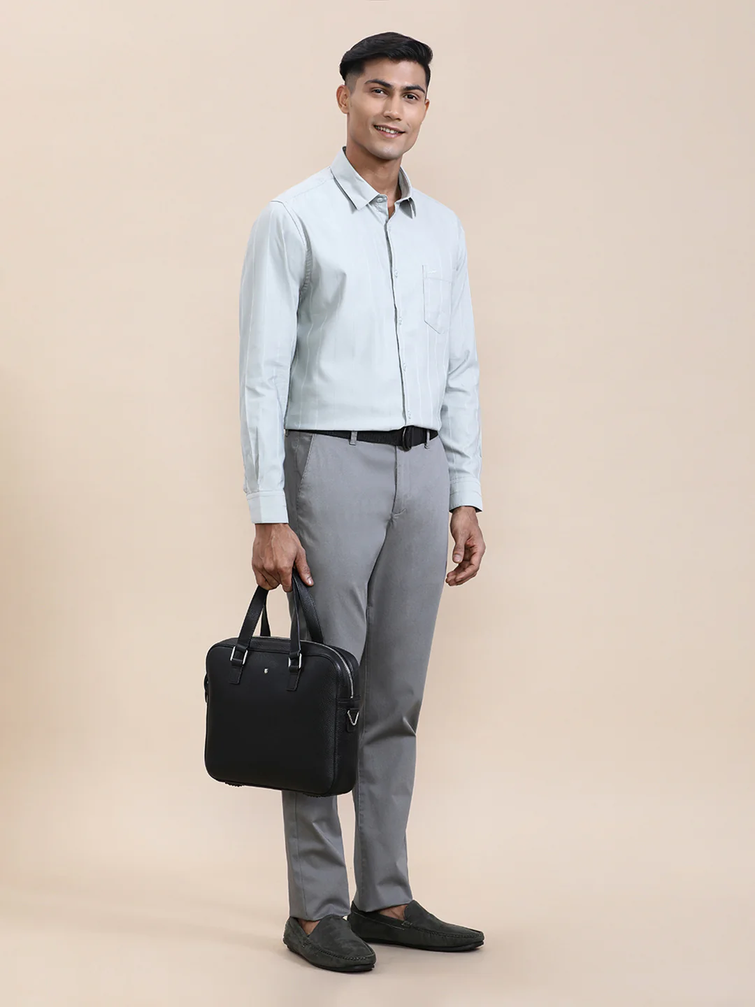 Elegant Self-Stripe Stretch Shirt Green