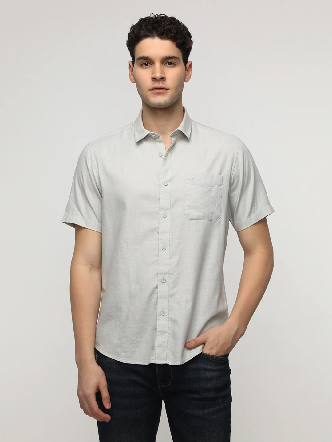 Light Grey Essential Solid Half Sleeve Shirt