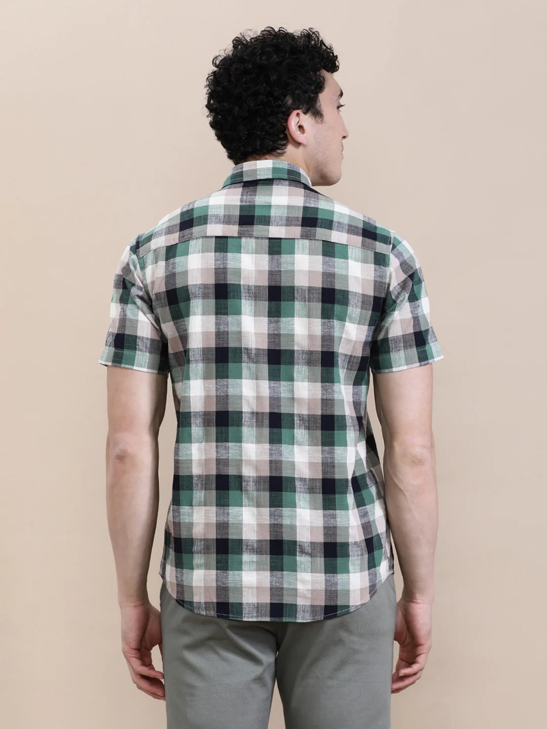 Casual Green Checkered Half Sleeve Shirt