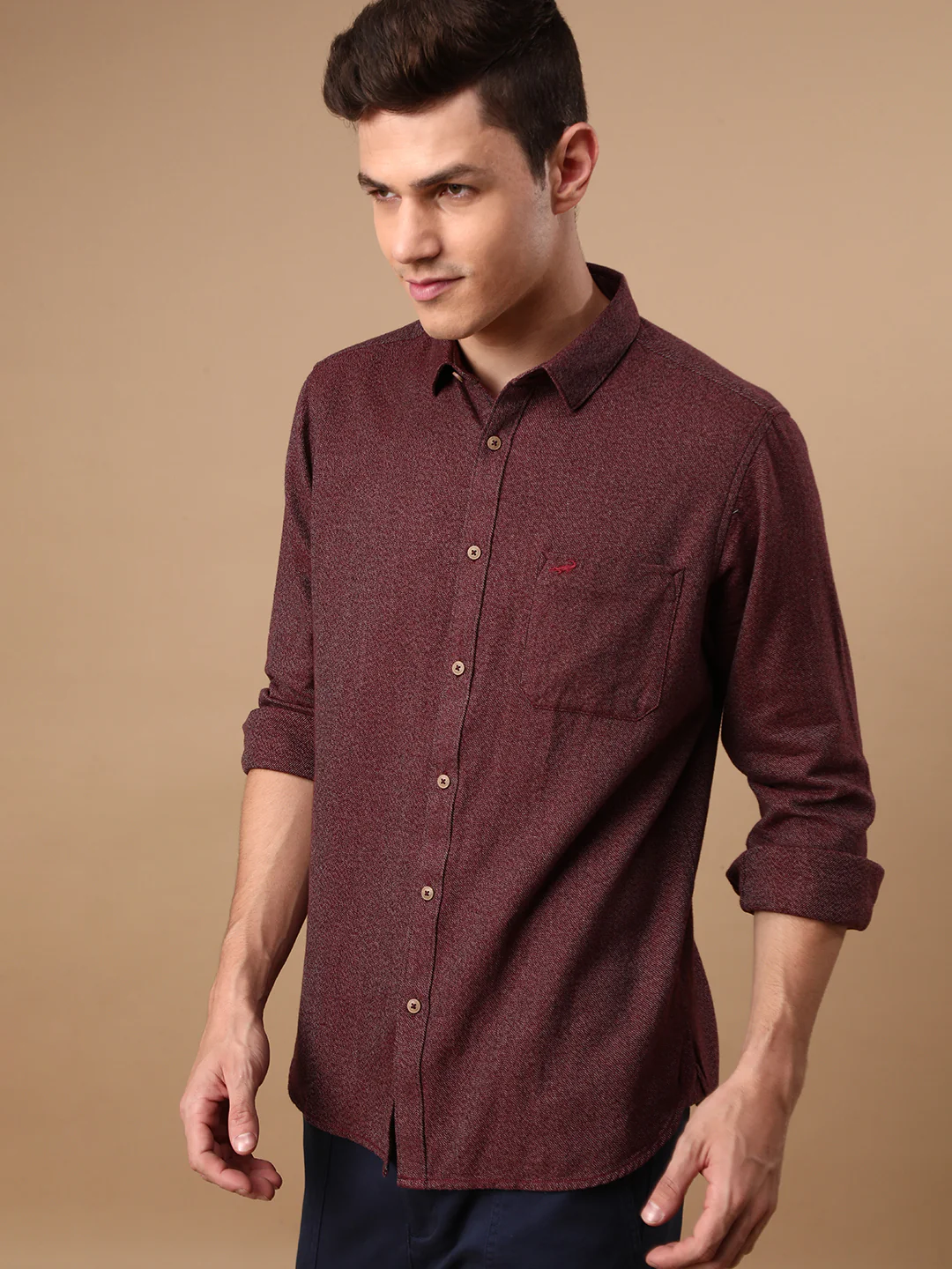 Maroon Solid Full Sleeve 100% Cotton Shirt