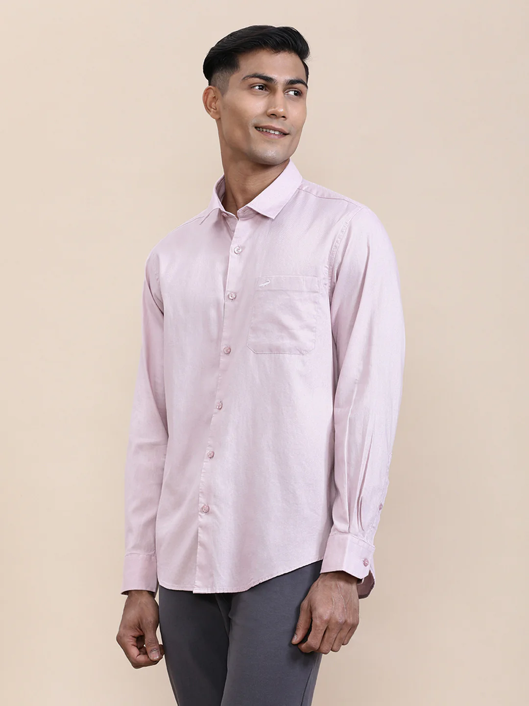 Cotton Textured Full Sleeve Shirt Pink