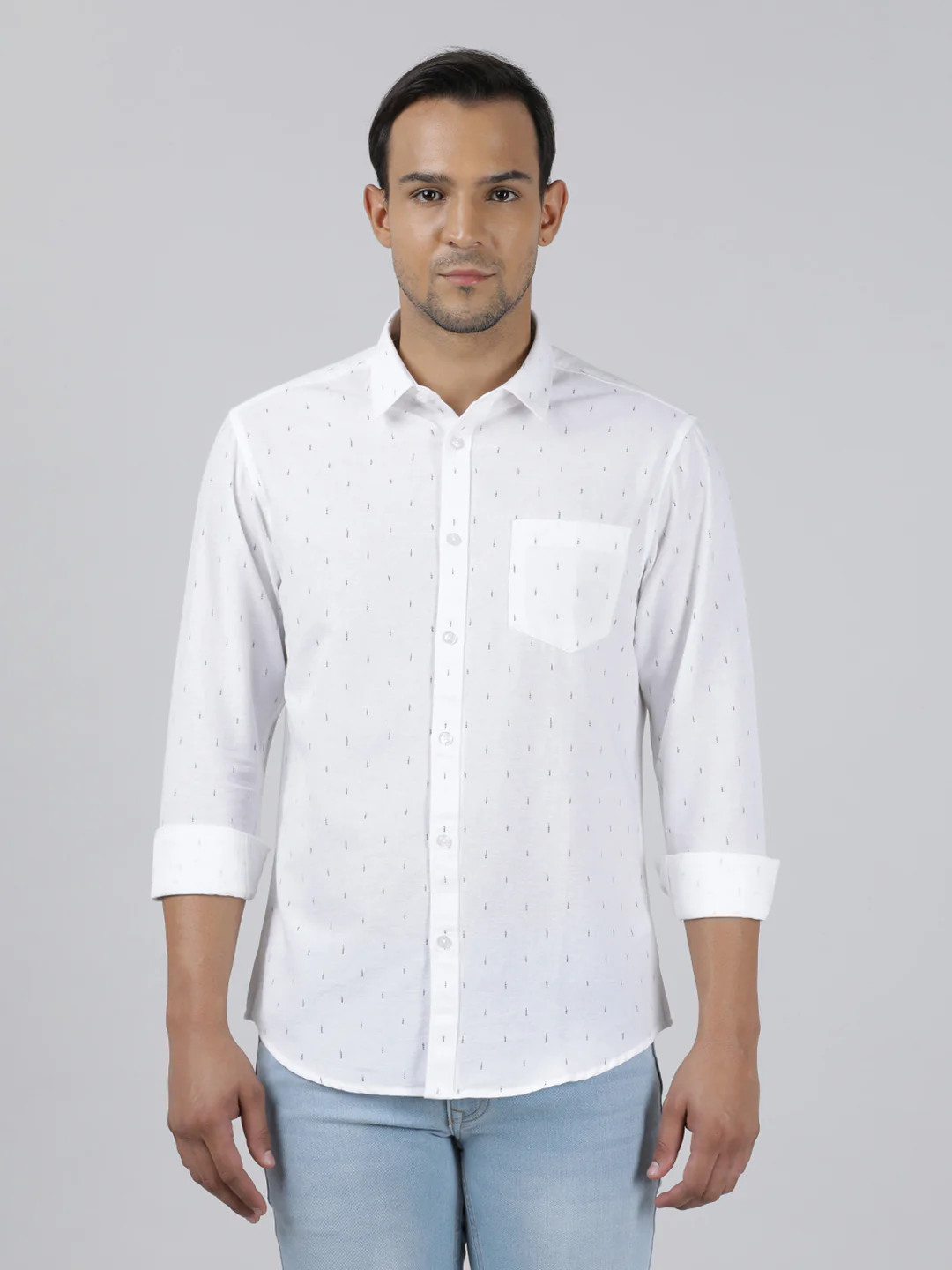 Casual White Printed Full Sleeve 100% Cotton Shirt