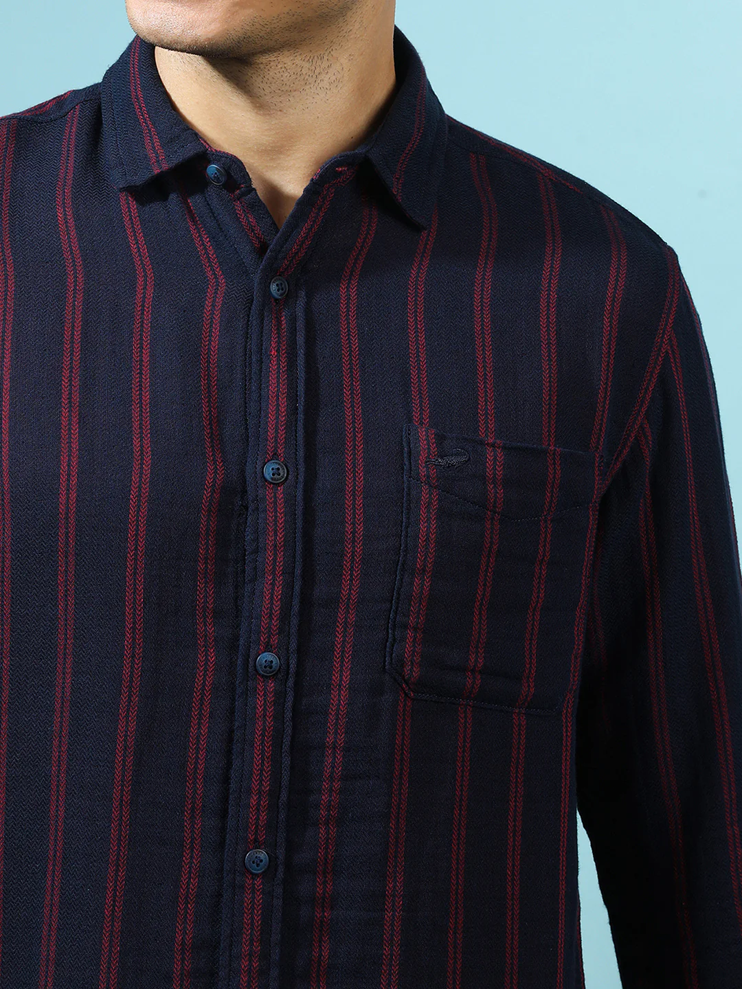 Double Fabric Striped Shirt Navy