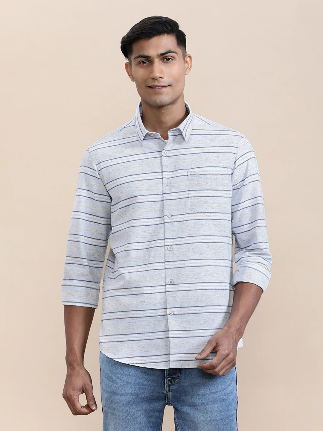 Classic Grey Stripe Textured Comfort Fit Shirt