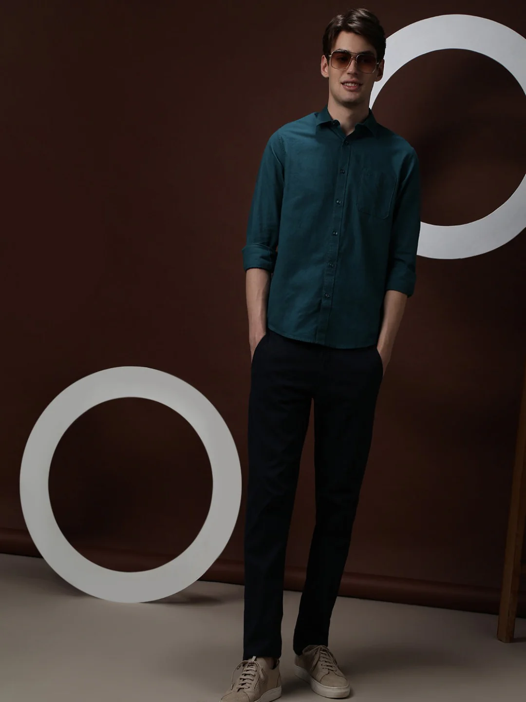 Teal Green Solid Full Sleeve 100% Cotton Shirt