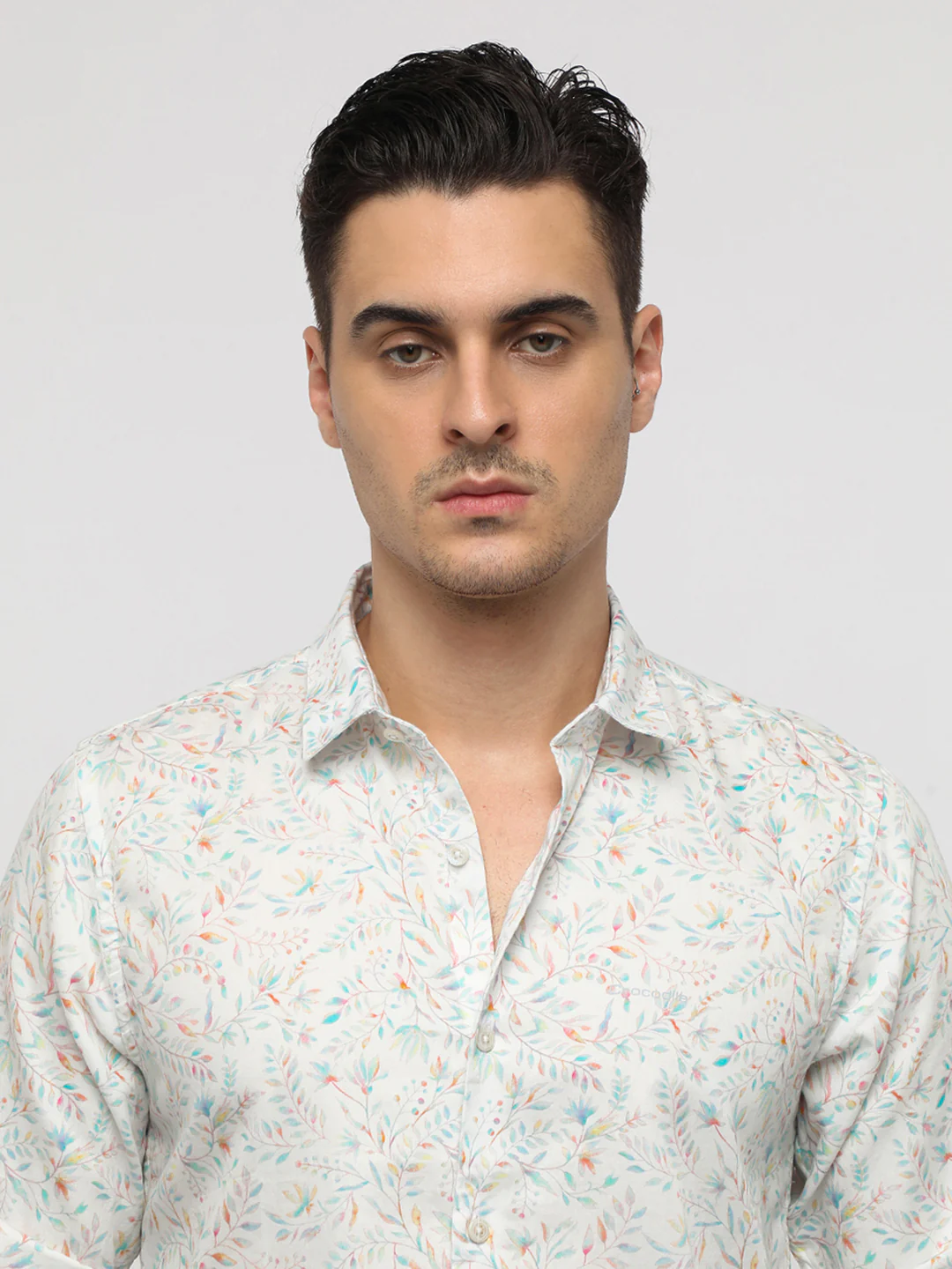 White Floral Printed Satin Shirt