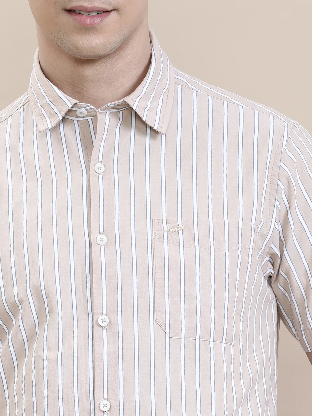 Cotton Seersucker Striped Half Sleeve Shirt