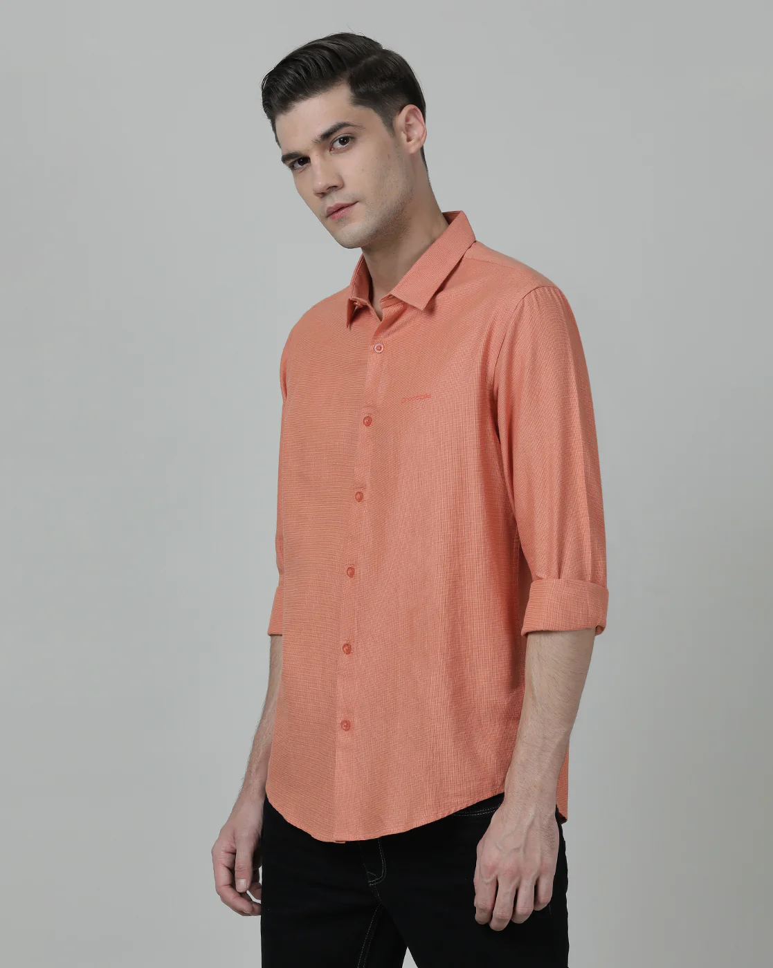 Peach Solid Full Sleeve Linen Shirt