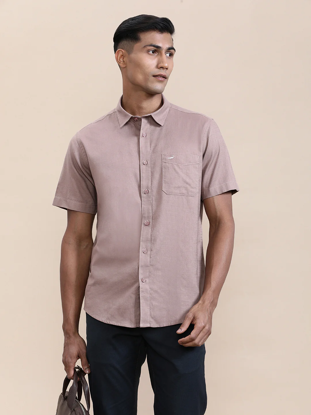 Pure Cotton Textured Half Sleeve Pink Shirt